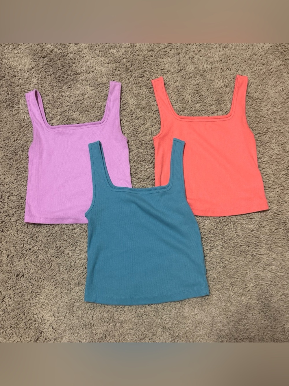 Old Navy Ribbed Square-Neck Tank Trio - Teal, Lavender, Coral